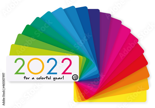 Carte de voeux 2022 décorative, aux couleurs vives, présentant le concept de la diversité et du choix, avec comme symbole un nuancier multicolore.