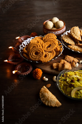 Diwali snacks/Diwali faral/Festival food items/Festival snacks from Maharashtra, India © CameraChemistry
