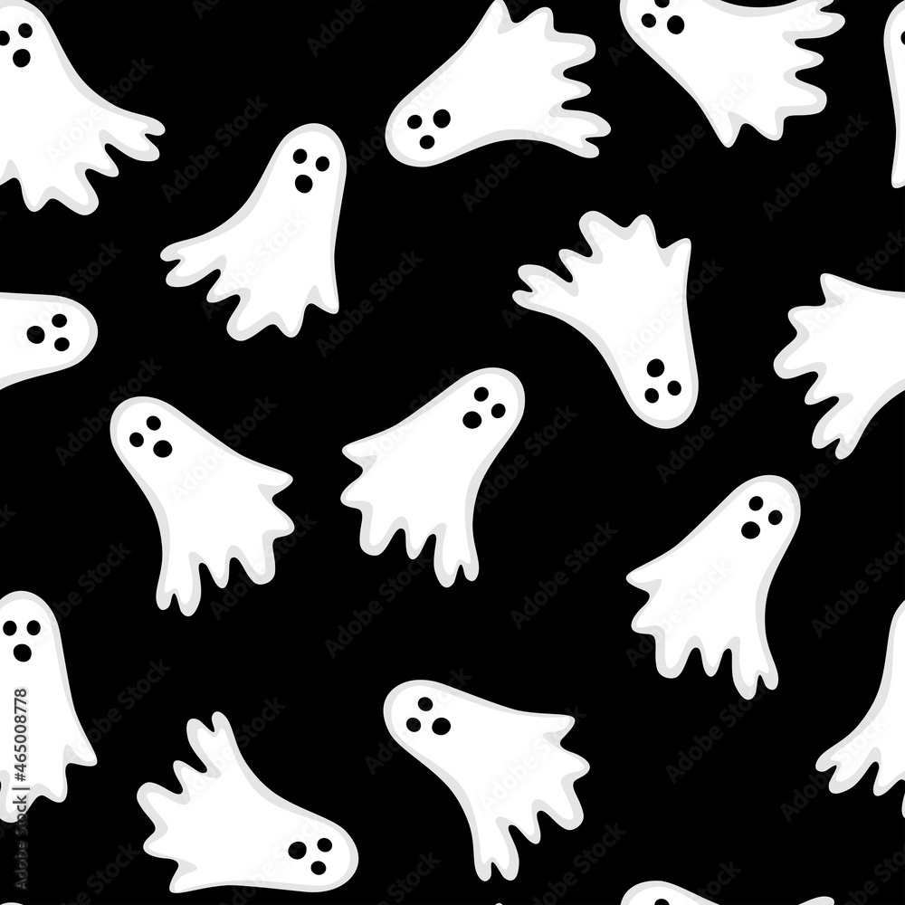 
Halloween ghost paintings. Vector seamless design of white ghost or monster on black background