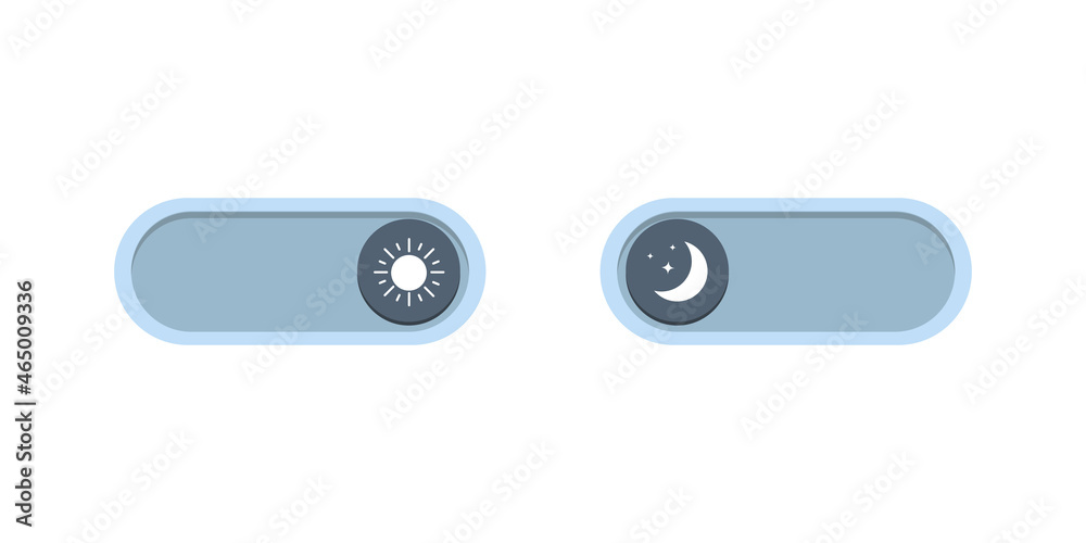 Buttons for switching day and night modes of the mobile device. Light and dark button. Day night switch. Mobile app interface design. Vector illustration Buttons for switching day and night modes of the mobile device. Light and dark button. Day night switch. Mobile app interface design. Vector illustration
