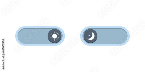 Buttons for switching day and night modes of the mobile device. Light and dark button. Day night switch. Mobile app interface design. Vector illustration