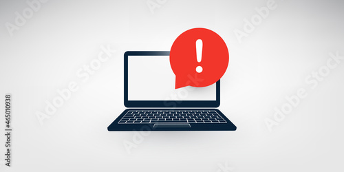 Alert, Notification, Warning, Important Message on a Laptop Computer Screen - Vector Design Illustration - Notebook with Red  Speech Bubble and Exclamation Mark