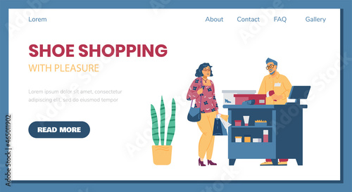 Banner template with concept of footwear store, shopping in flat illustration
