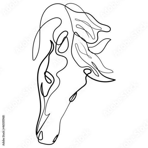 Horse line art icon in vector. Continuous one line drawing of horse silhouette isolated on white background. Horse for company logo identity. Illustration for magazine, background, tattoo.
