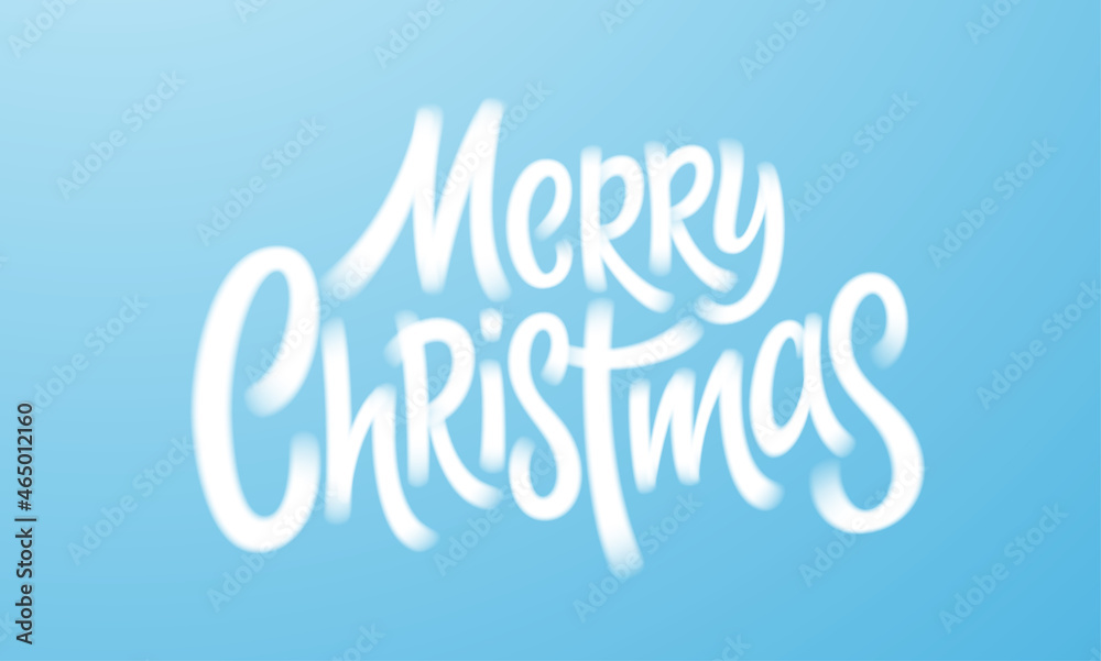 Merry Christmas Handwriting Lettering.White frosted letters on a blue background. Merry Christmas lettering for postcard, banner, poster. Vector illustration