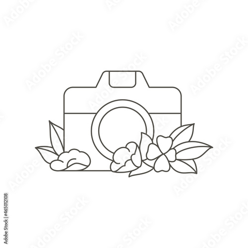 Decorative simple feminine graceful photo camera for taking photo linear logo vector illustration