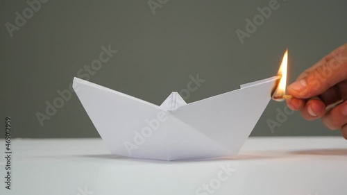 paper boat is on fire. time lapse