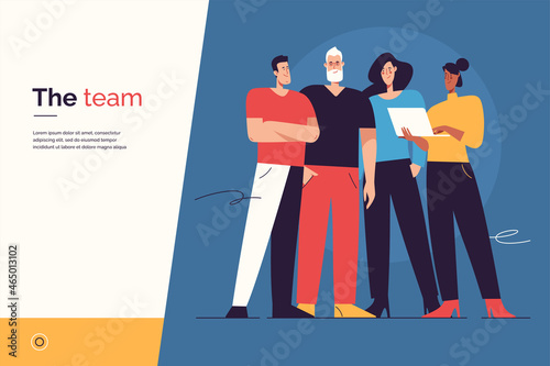Fototapeta Vector illustration depicting a group of business people standing together on the subject of teamwork
