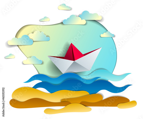 Origami paper ship toy swim...