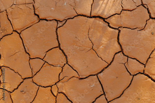 Dry cracked clay. Dry soil surface with deep cracks textured background.