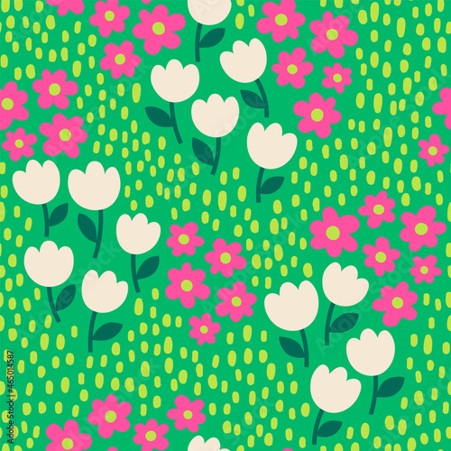 Cute hand drawn floral seamless pattern background.