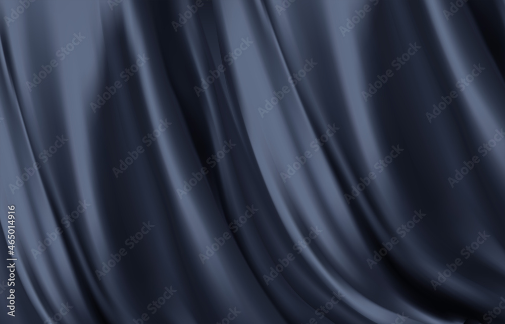Realistic black silk fabric. Background from folds of fabric. Black silk drapery background. Vector illustration