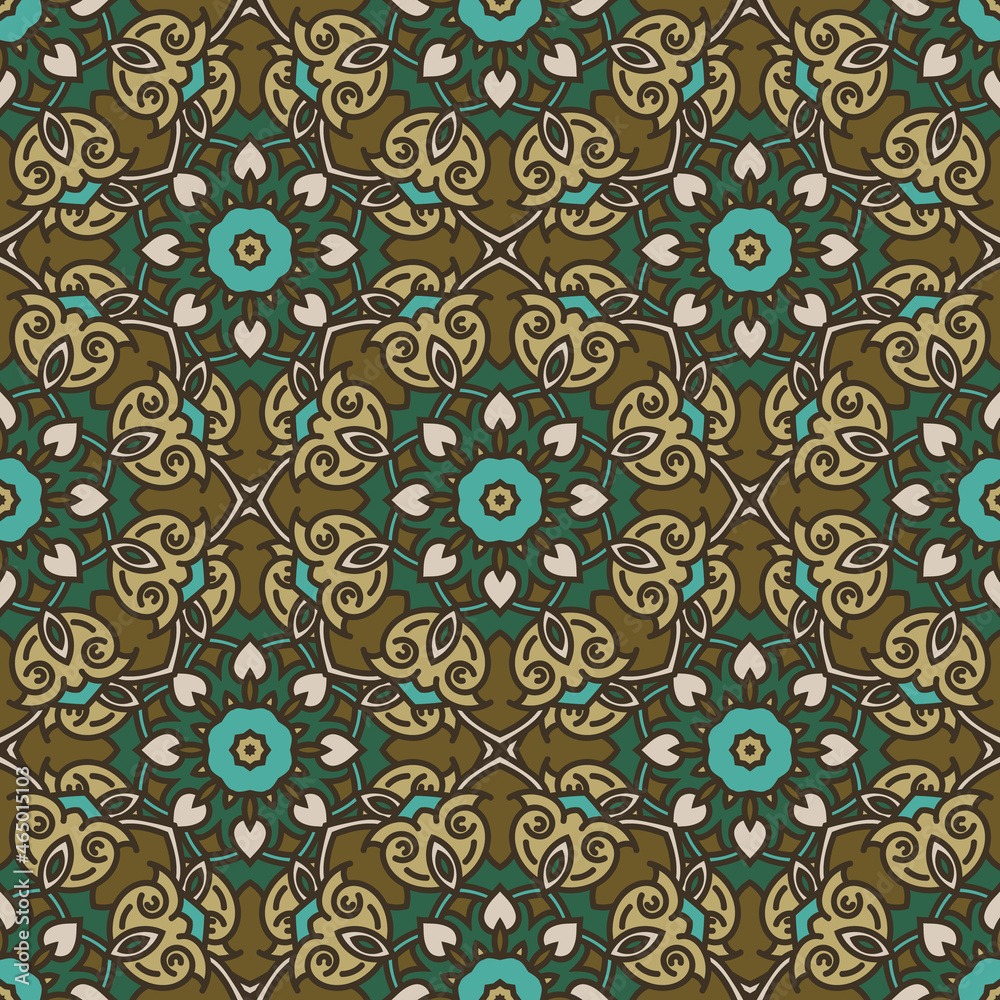 Vector seamless background. Endless colorful texture. Use for wallpaper, textile, book cover, clothes. In brown and green colors
