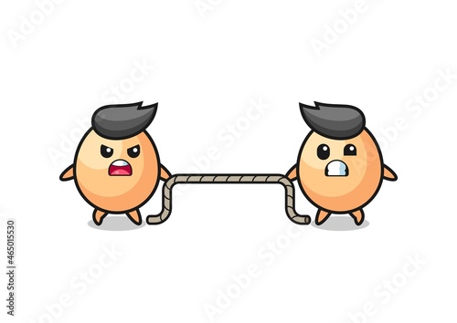 cute egg character is playing tug of war game