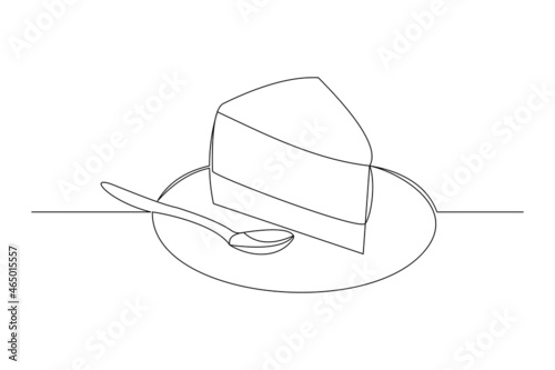 Continuous line drawing of delicious sliced cake or pudding. Single one line art piece of sweet food dessert. Vector illustration