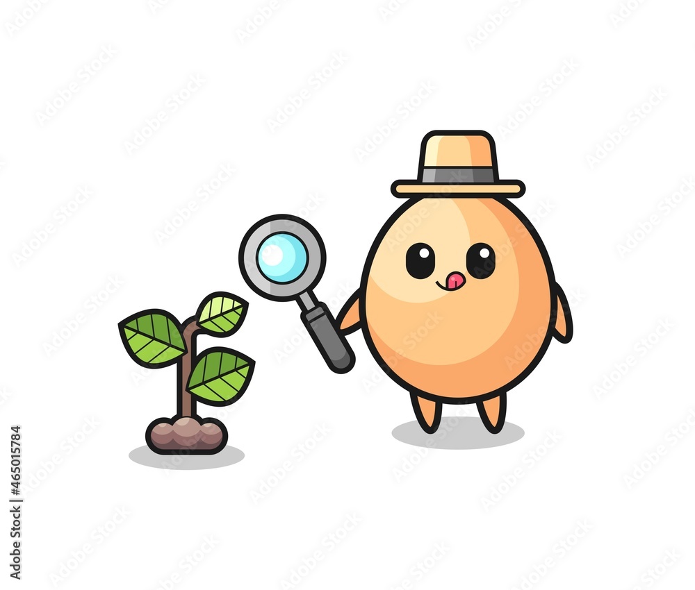 cute egg herbalist researching a plants