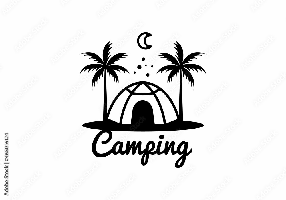 Line art illustration graphic of camping