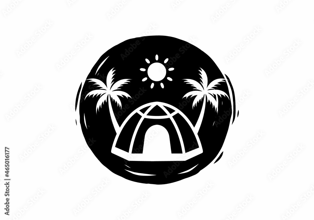 Line art illustration graphic of camping Line art illustration graphic of camping