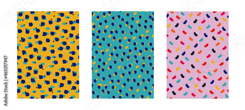 Pack de tres patrones geométricos para fondos de diseño o estampados, vectores abstractos coloridos