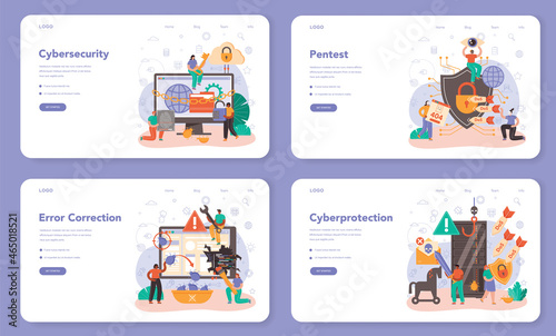 Cyber or web security web banner or landing page set. Digital data