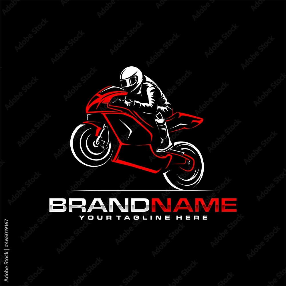 Racer sportbike wheelie logo template - obrazy, fototapety, plakaty 