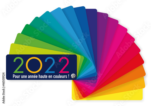 Carte de voeux 2022 décorative, aux couleurs vives, présentant le concept de la diversité et du choix, avec comme symbole un nuancier multicolore.