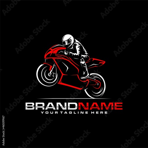 Racer sportbike wheelie logo template photo