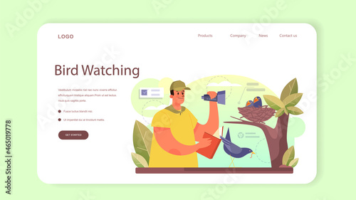 Ornithologist web banner or landing page. Professional scientist