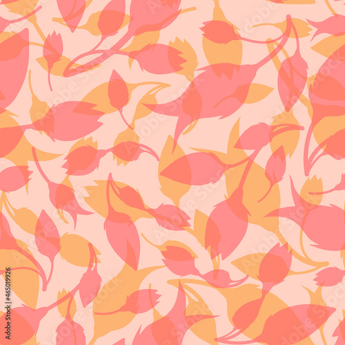 Hand drawn doodle tulip flower irregular seamless pattern. Pink  orange silhouette floral motifs random repeat surface design. Trendy endless texture for textile  stationery or gift paper