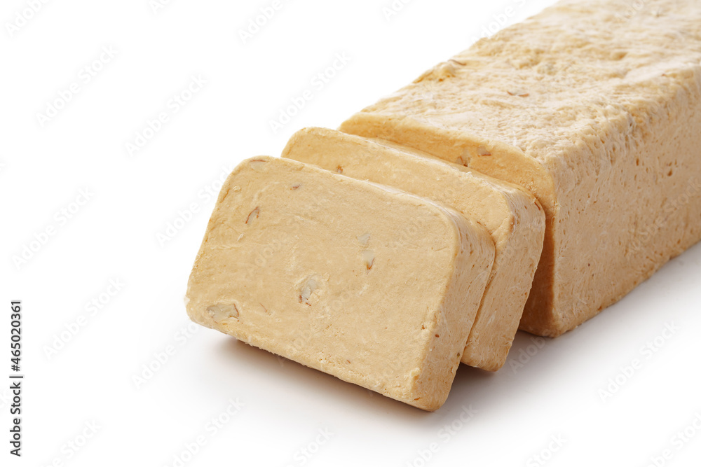 Turkish dessert halva slices isolated on white Turkish dessert halva slices isolated on white