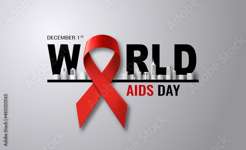 Design for World AIDS Day banner, the red ribbon is a sign of unity among HIV-positive people, paper illustration, and 3d paper.