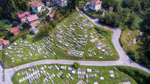 Aerial view shot of a Muslim cemetery in Bosnia and Herzegovina