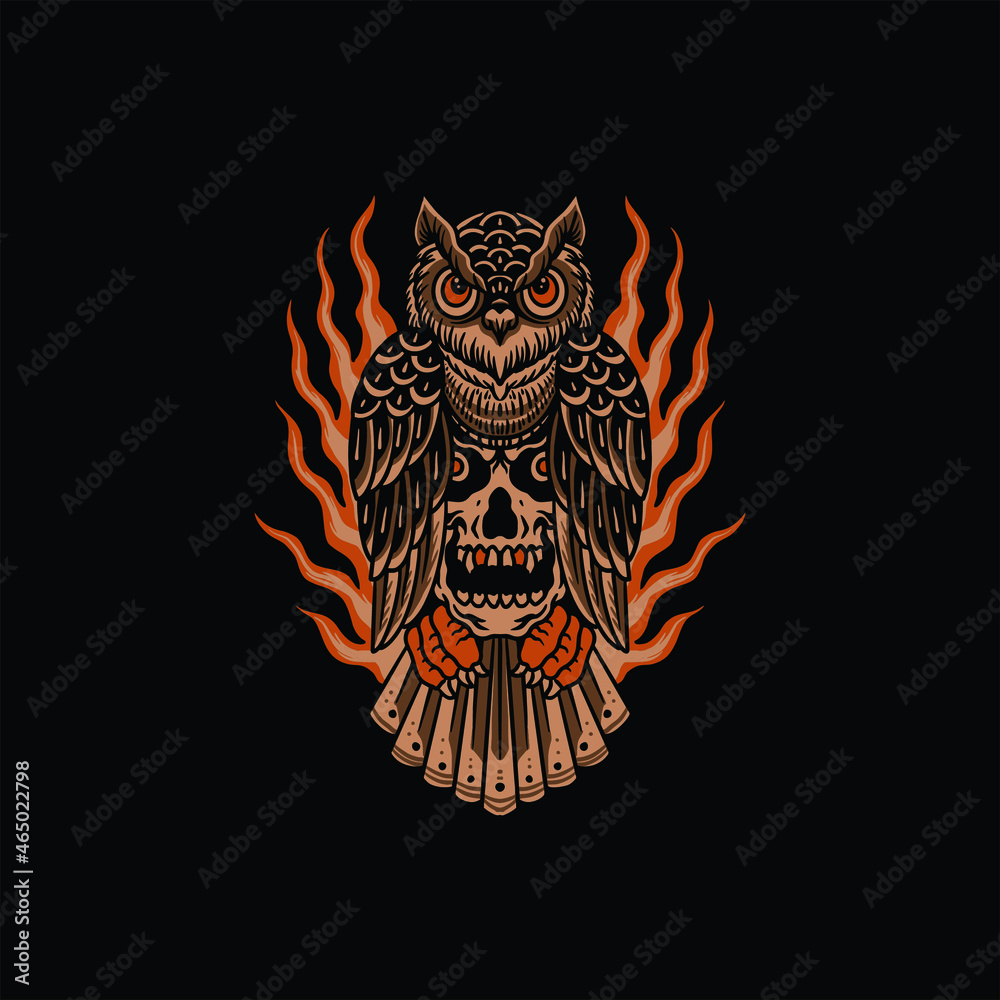 Fototapeta premium owl tattoo illustration vector design