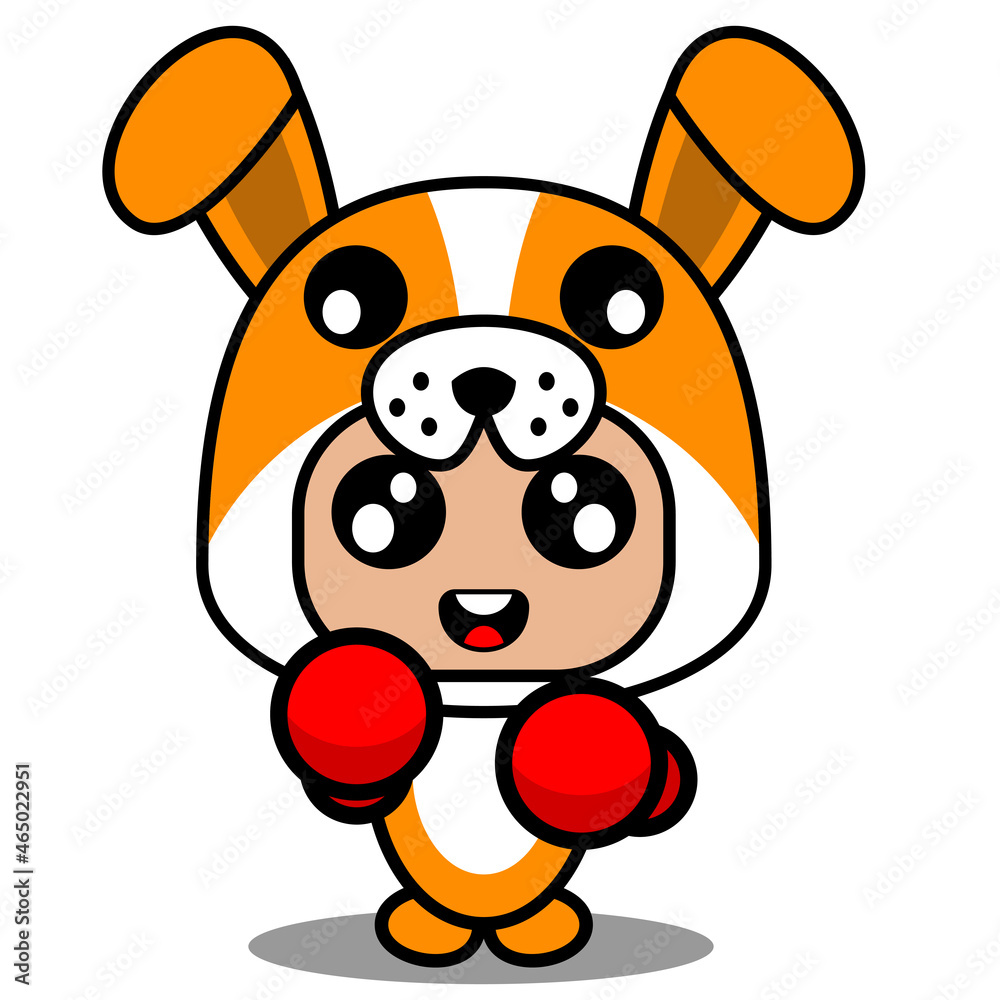 vector cartoon character cute dog animal mascot costume wearing boxing gloves vector cartoon character cute dog animal mascot costume wearing boxing gloves