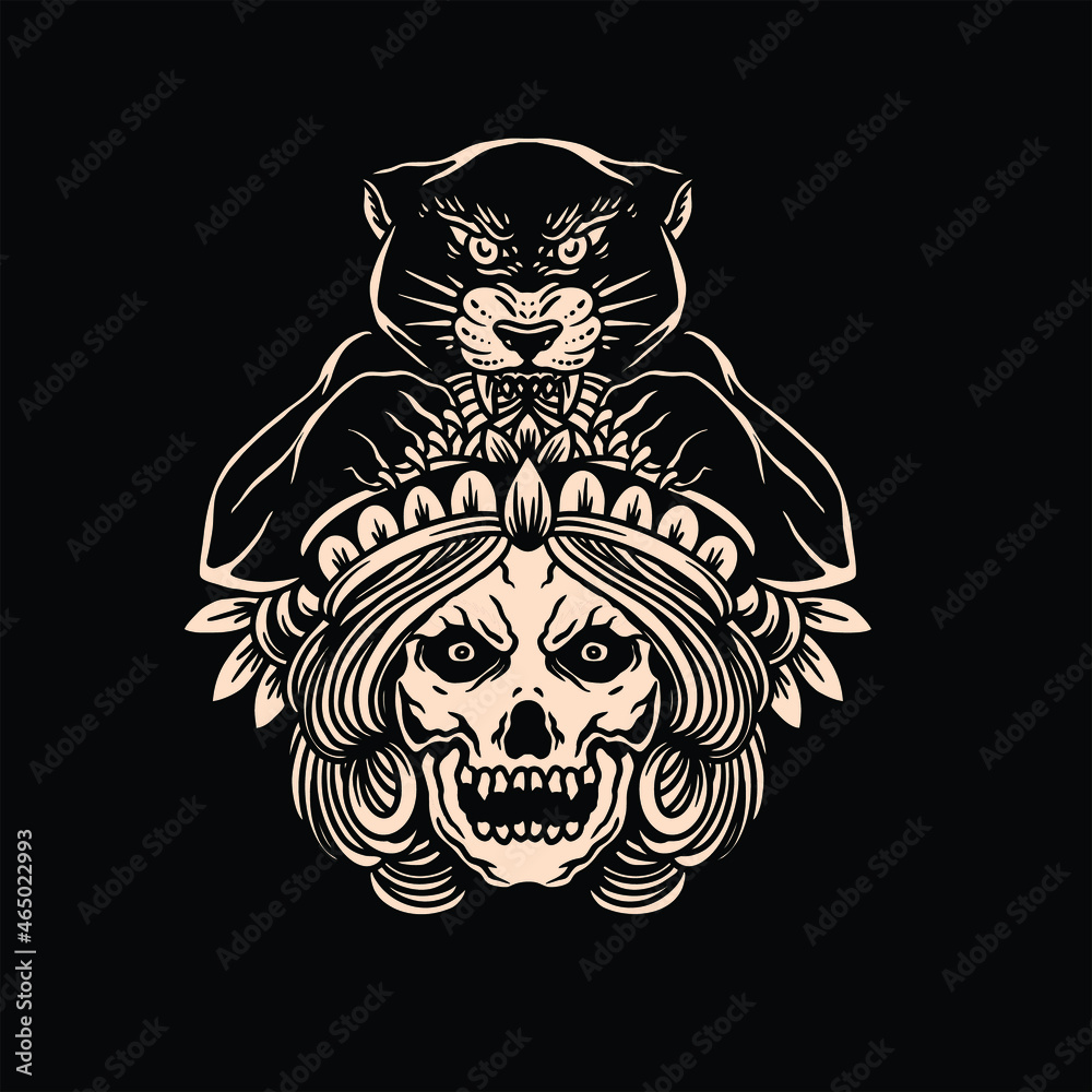 Fototapeta premium panther tattoo illustration vector design