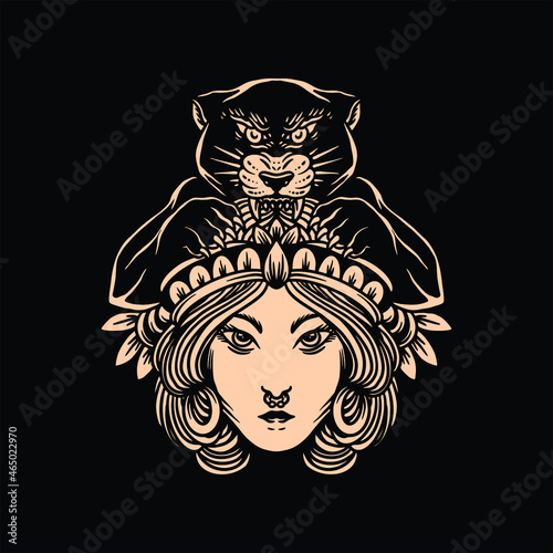 panther tattoo illustration vector design