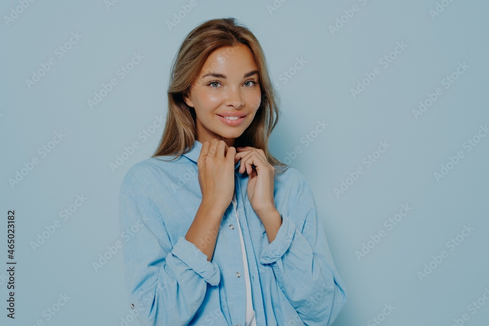 Portrait of attractive, nice looking female with long brunette hair Portrait of attractive, nice looking female with long brunette hair