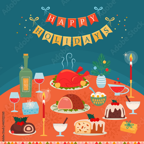 happy holidays. Merry Christmas and Happy New Year greeting card