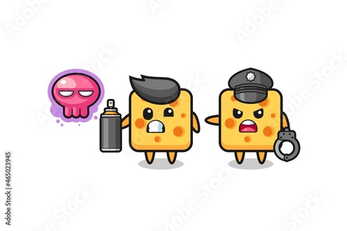cheese cartoon doing vandalism and caught by the police
