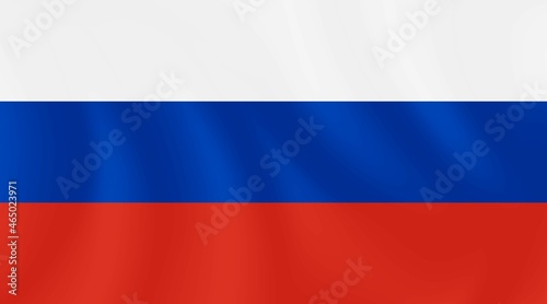The national flag of the Russian Federation with imitation of light waves on the fabric. Vector stock illustration.
