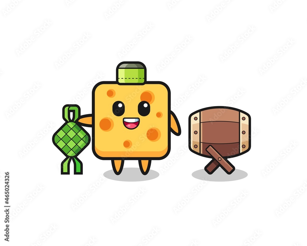 cheese muslim character are celebrating Eid Al Fitr