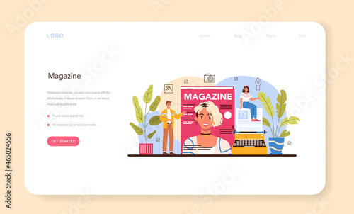 Magazine editor web banner or landing page. Journalist and designer