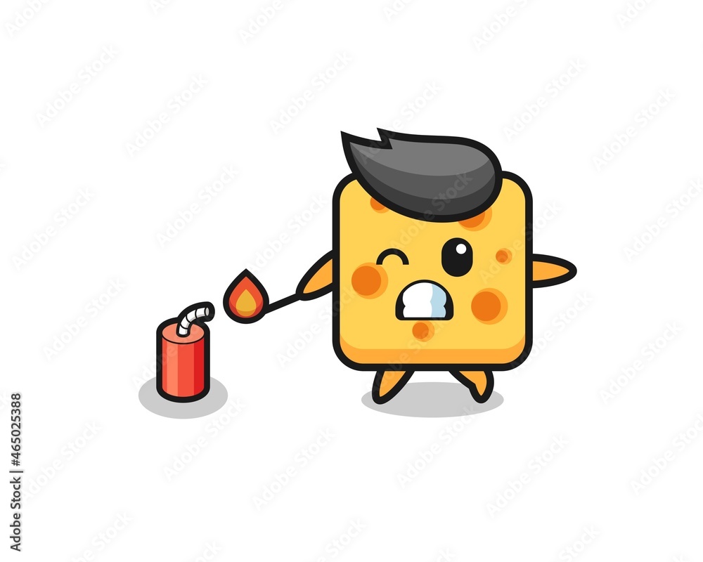 Fototapeta premium cheese mascot illustration playing firecracker