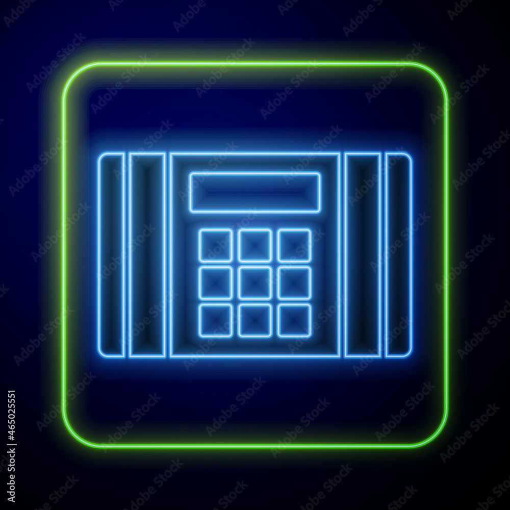 Glowing neon Detonate dynamite bomb stick icon isolated on blue background. Time bomb - explosion danger concept. Vector