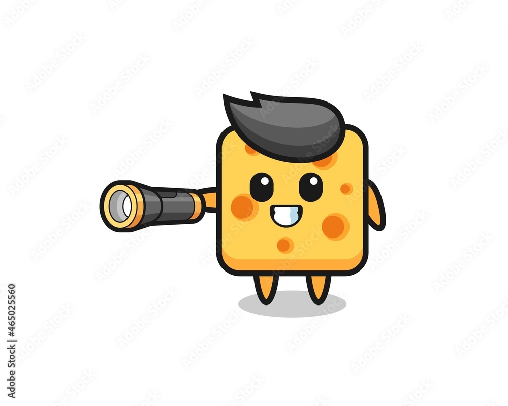 cheese mascot holding flashlight cheese mascot holding flashlight