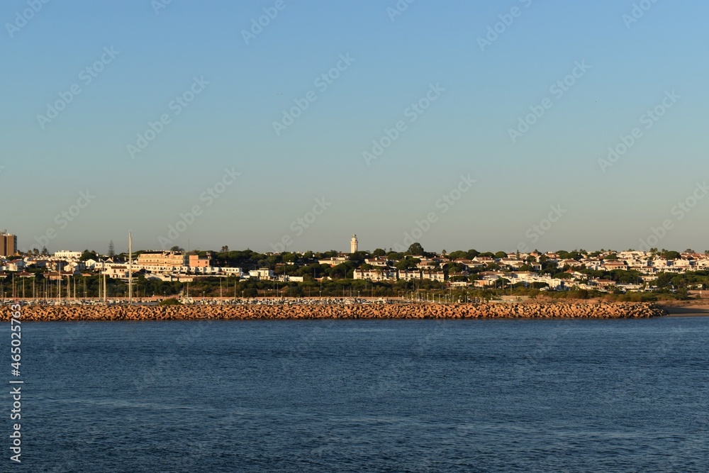 
A view of the port of Huelva at the sunset