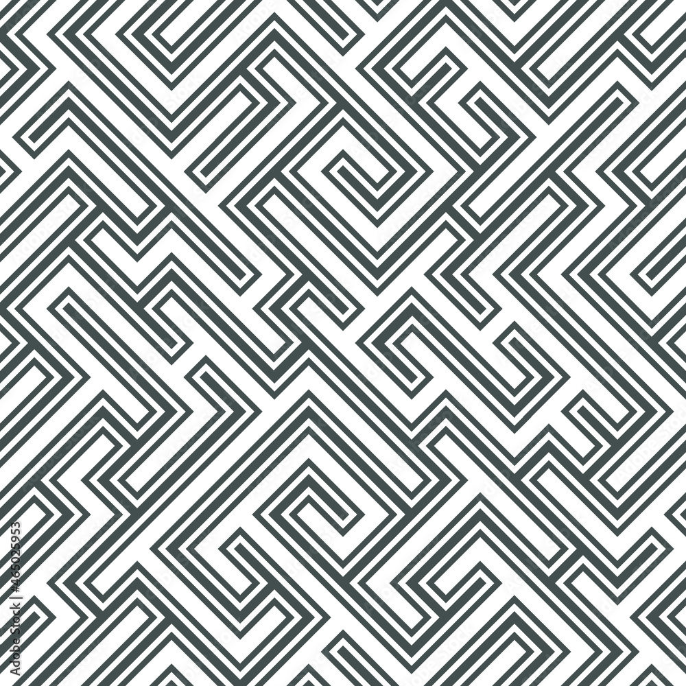 Abstract seamless line maze pattern. Labyrinth background. Geometric irregular backdrop. Vector.