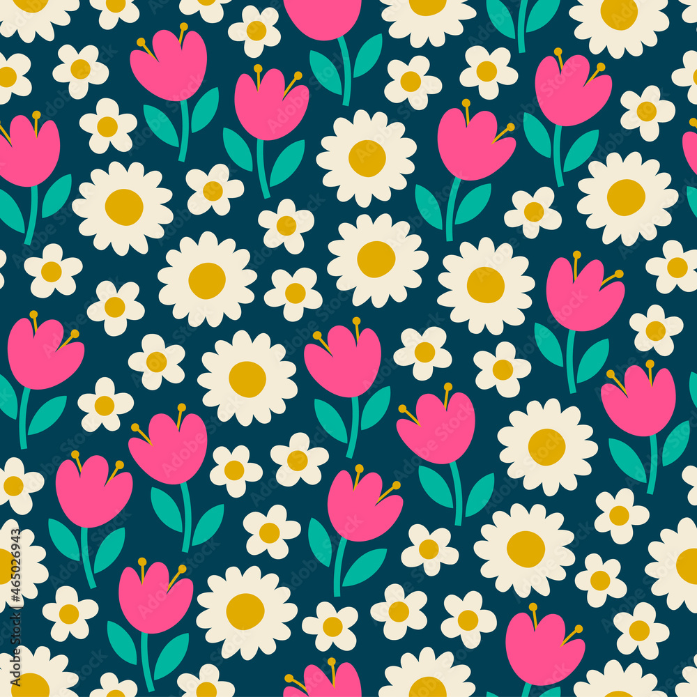 Cute hand drawn floral seamless pattern background.
Cute hand drawn floral seamless pattern background.