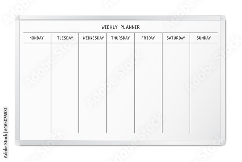 Weekly planer whiteboard. Vector illustration isolated on white background. EPS10.