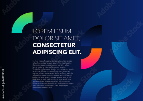 Horizontal abstract blue template with color graphic elements and place for text. Vector illustration.